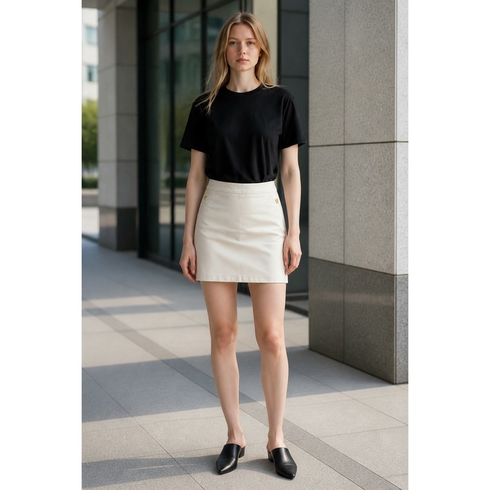 Dalia Collection‎ Mini Skirt Womens 4 Cream Gold Hardware Modern Fit Excellent